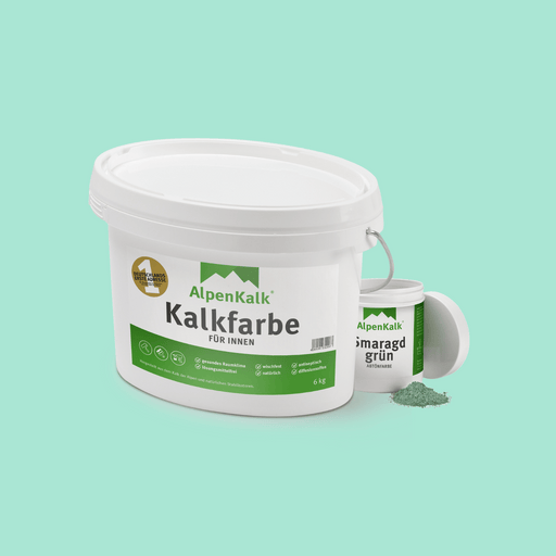 Alpenkalk Kalkfarbe fuer Innen 6kg und Abtoenfarbe Smaragdgrün