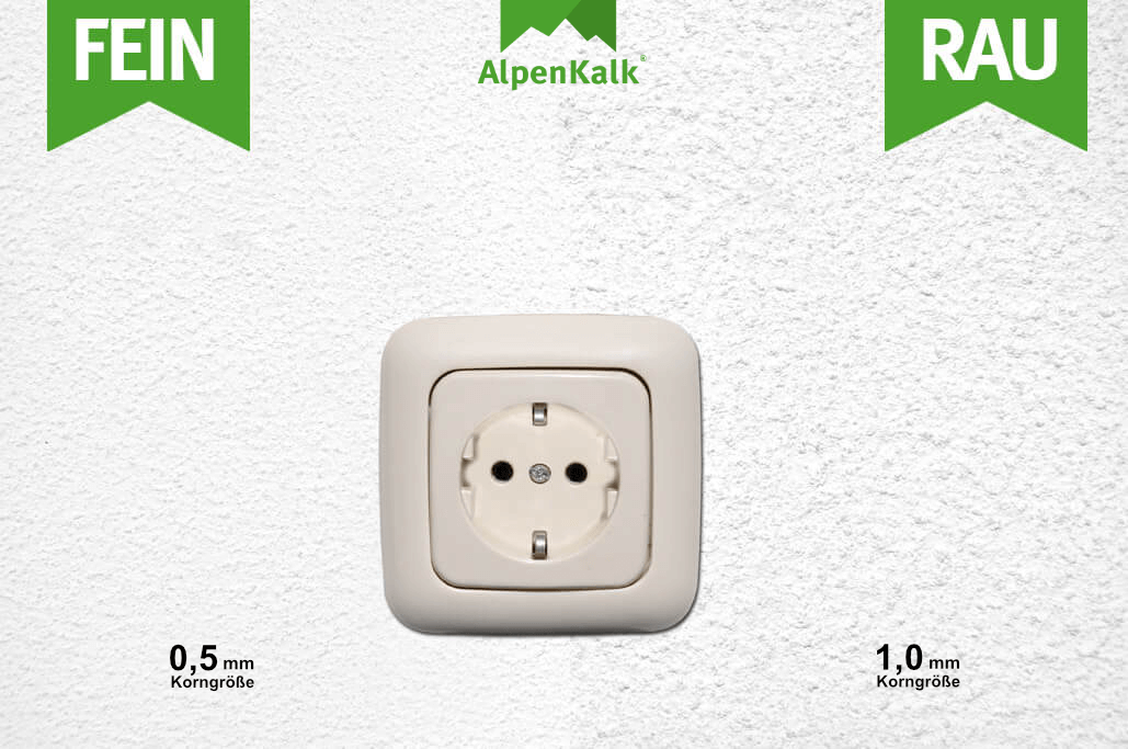 Vergleich der Struktur von AlpenKalk Rollputz fein vs. rau